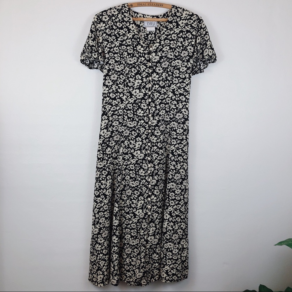 OBEY Black and Cream Floral Midi Dress